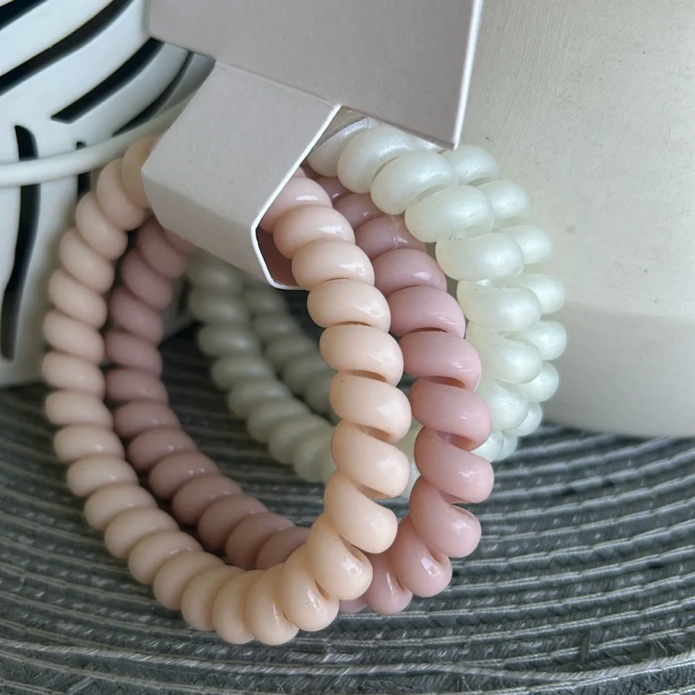 🩶5/$30 Kitsch Slick Hair Coils Large Spiral Hair Ties Set of 4 Pink White NEW